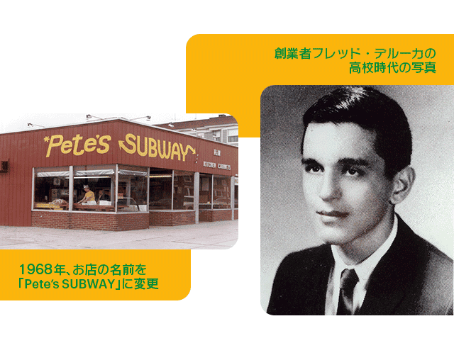創業者フレット・デルーカの高校時代の写真 1968年、お店の名前を「Pete'sSUBWAY」に変更